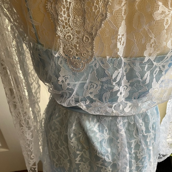 Vintage J C Penney Long Blue Nightgown with Matching Floral Lace Top Size 15/16 - Picture 6 of 10